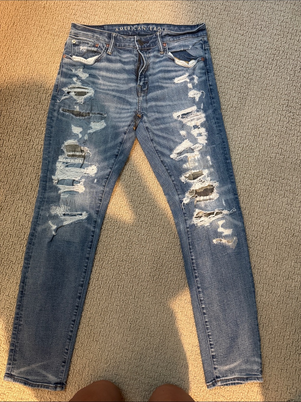 American Eagle Outfitters Men's Distressed Skinny Jeans - Blue